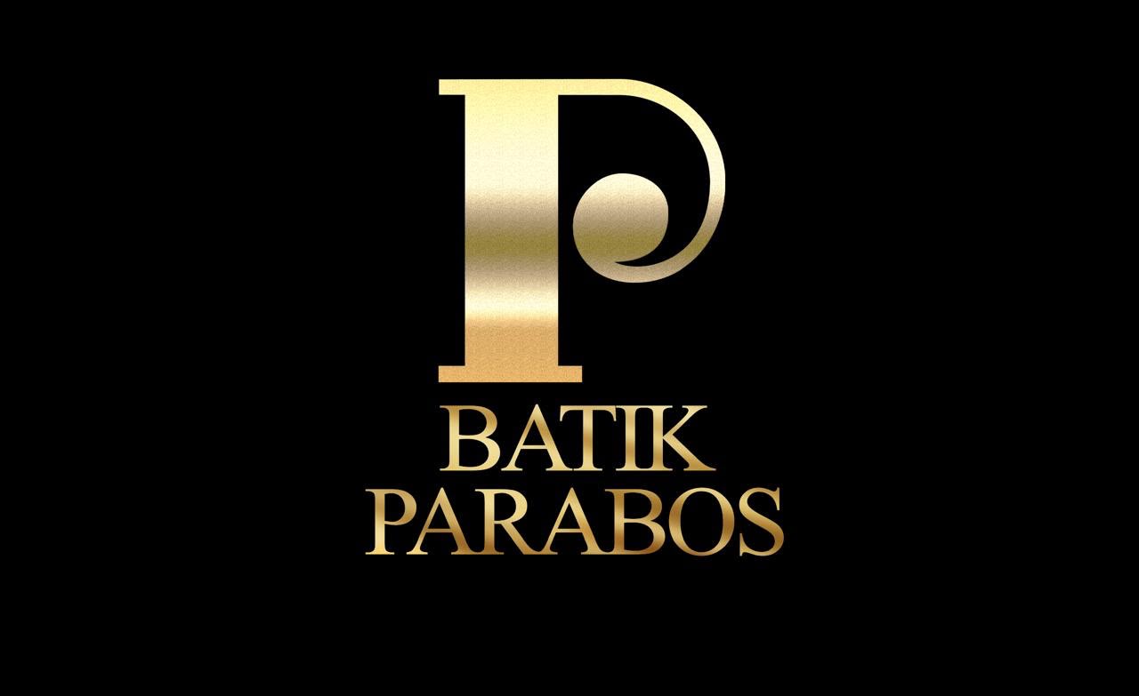Logo Batik PARABOS: monogram huruf P emas metalik di latar hitam