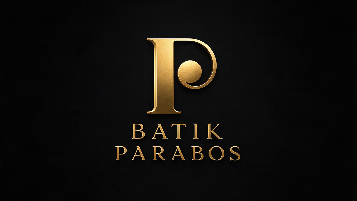 Logo Batik PARABOS: monogram huruf P emas metalik di latar hitam